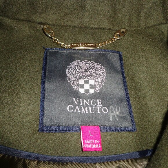 NWOT VINCE COMUTO Military-Style Wool Pea Coat W's L Army Green Gold Buttons - Picture 4 of 16